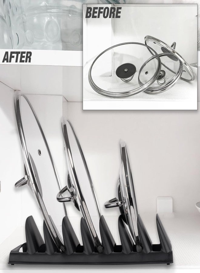 EYNEL Set of 3 Pot Lid Holder and Plate Dish Rack with 7 Compartments, Plastic Pan Top Organizer, Kitchenware Dividers, Cabinet and Countertop Storage Stand, Space-Saving Design (Gray, 3) - Image 5